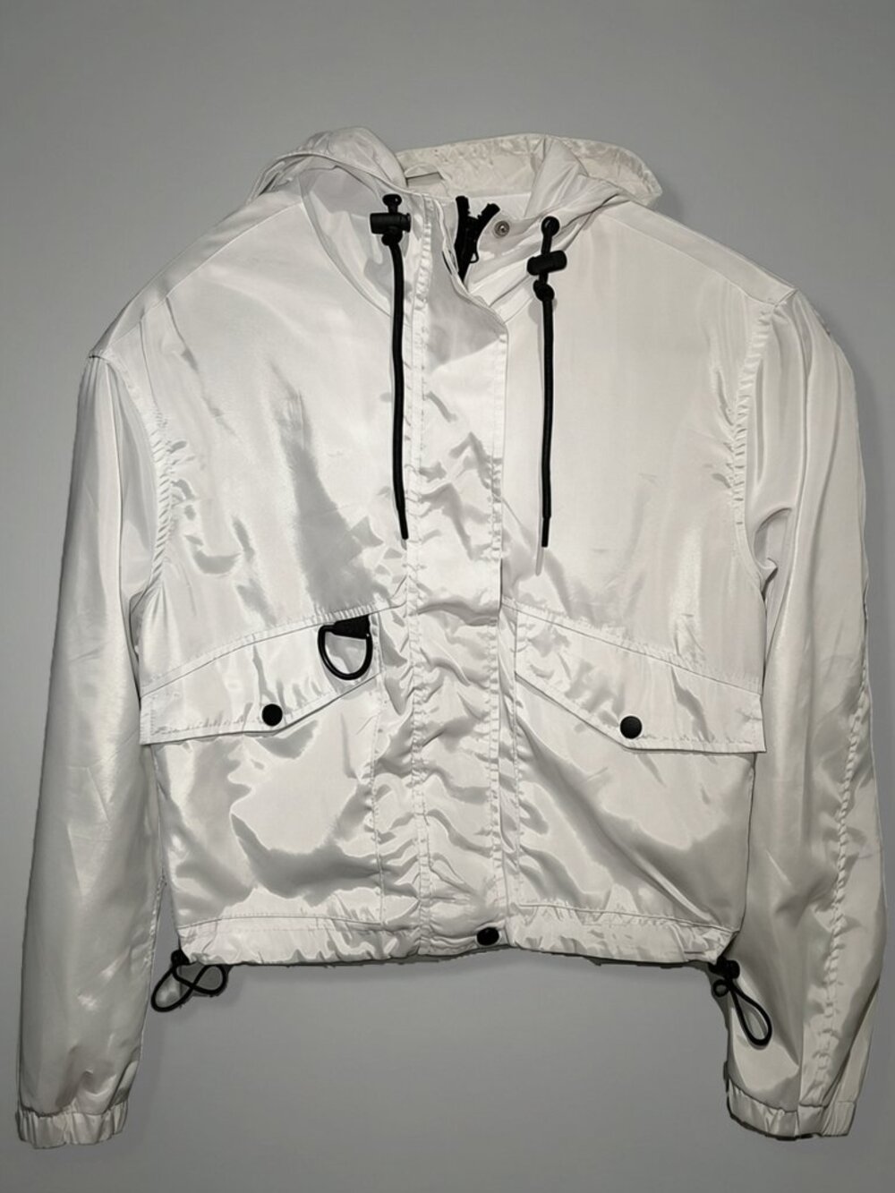 New Look White Cropped Hooded Utility Windbreaker Jacket